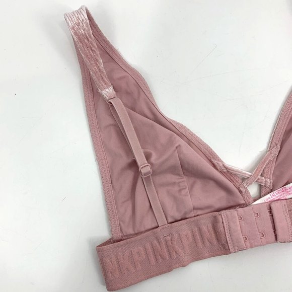 PINK Victoria's Secret Bralette Velvet Unlined Ribbed Spell Out - Picture 5 of 8